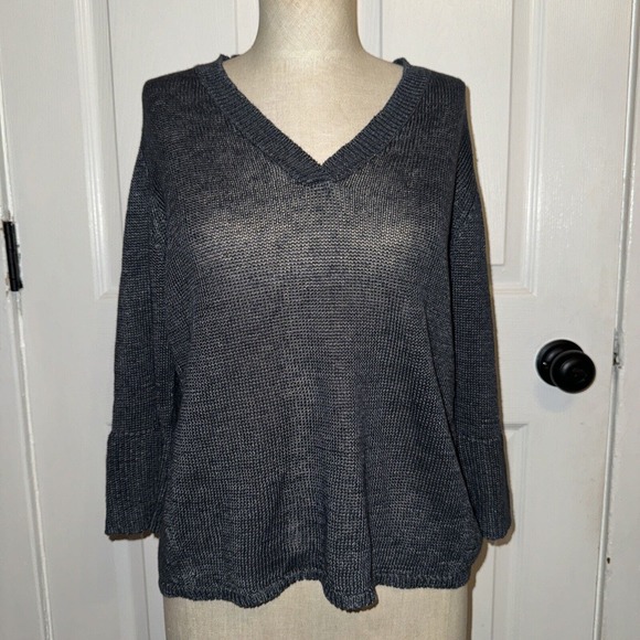 Poetry Sweaters - Poetry 100% Linen Blue Knit Sweater V Neck Size 4-6